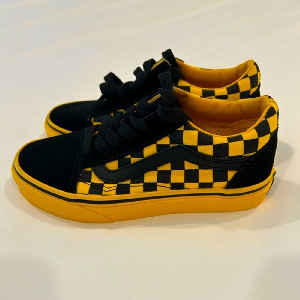 Vans Unisex Old Skool V Sneakers Mono Check Black and Yellow Kids Size 13